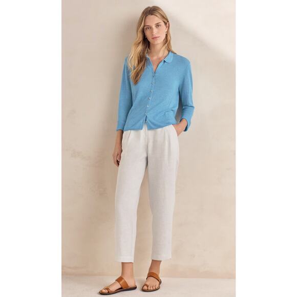 Poetry 100% Linen Tailored Trousers V784 Ice Gray Pleated Cropped Pants sz 16 - Picture 1 of 9